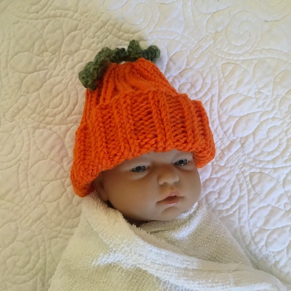 Hand Crafted Sweet Pumpkin Knit Baby Hat - Picture 5 of 6